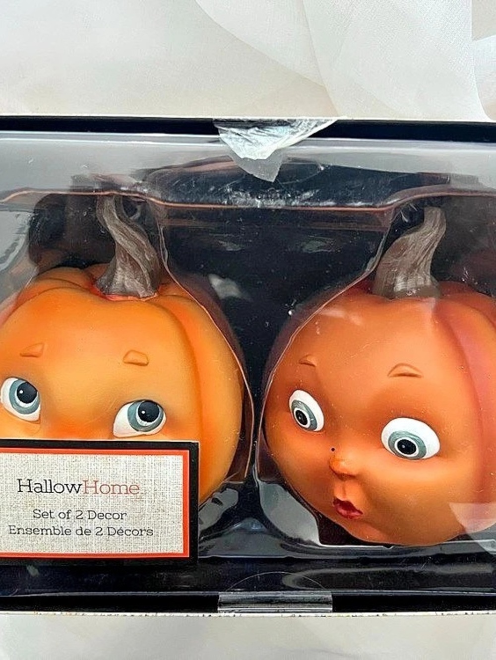 HallowHome Set of 2 Ceramic/resin Baby Face Collectable Halloween Pumpkins